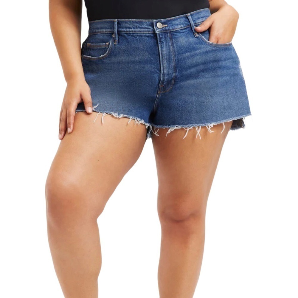 Good American Good 90’s Denim Cut Off Shorts Size 20 High Waisted Raw Hem
